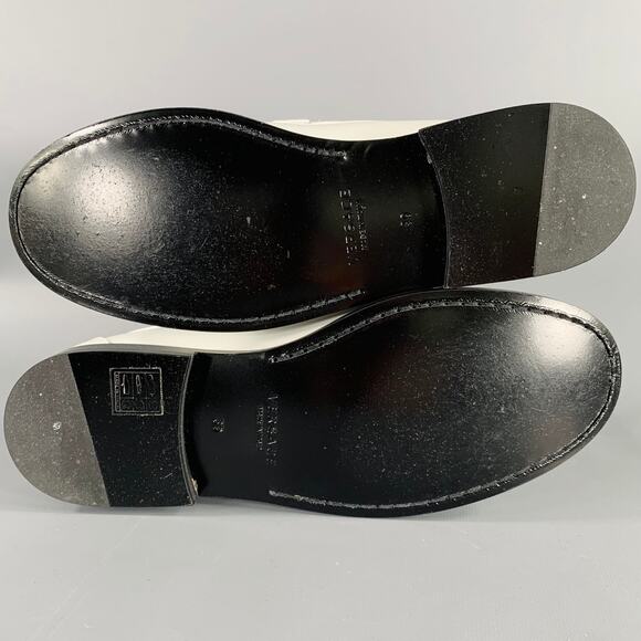 VERSACE Size 9 White Gold Leather Logo Moccasin Flats - Picture 7 of 10
